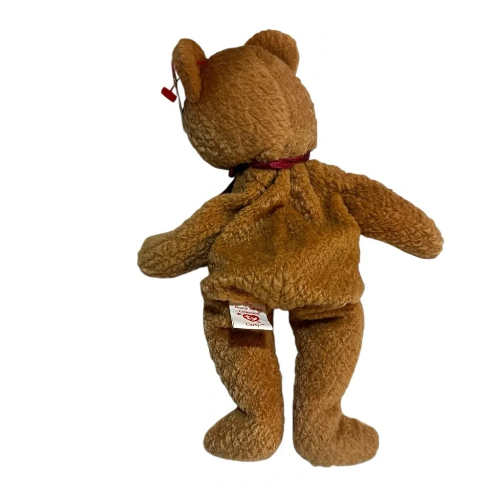 Ty “Curly” Brown Teddy Bear Beanir Babie Plush Toy W/Tag